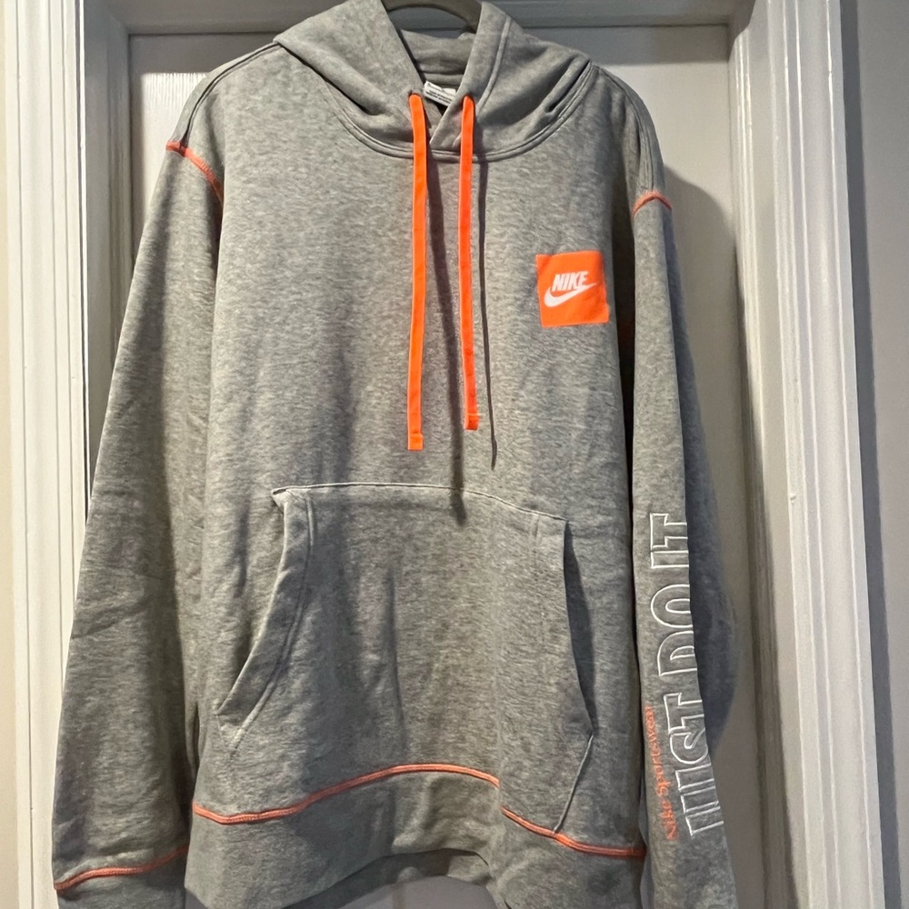Nike Men's Gray Sweater with Orange Highlights